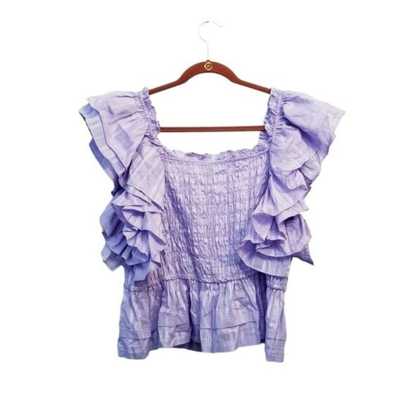 Banana Republic Smocked Off The Shoulder Ruffle Top Purple XL NWOT 2 0173 - Picture 6 of 7